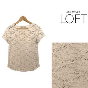 LOFT Spring Floral Lace Cream Top